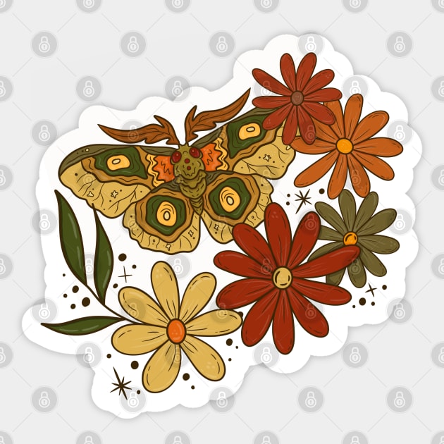 Green Boho Moth and Flowers Sticker by Milibella